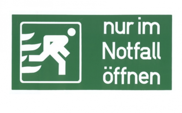 Aufkleber Schild " Nur im Notfall öffnen" 148x74 mm selbstklebend Notausgang